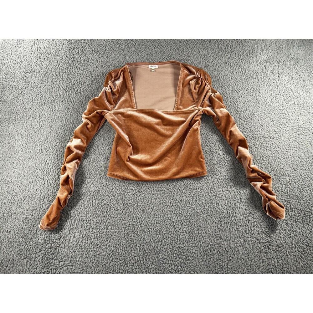 Self E By Self Esteem Velvet Square Neck Crop Top Women Small Long Sleeve